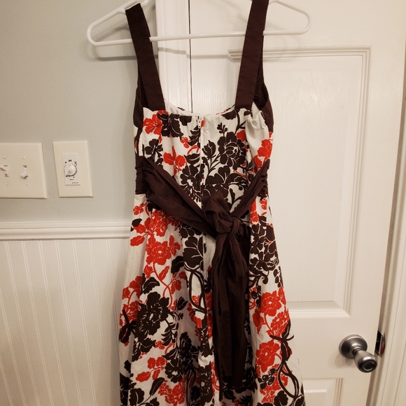 B Smart Dress Brown Red White Floral Size 8 Knee - Picture 5 of 8